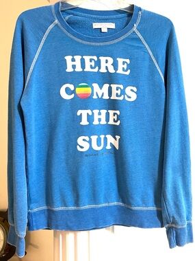 Spiritual Gangster Blue Sweatshirt with Here Comes The Sun and Rainbow🌈 Graphic
